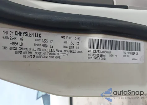 2008 Chrysler 300 Touring z USA, uszkodzony, nr VIN 2C3LA53G28H238380